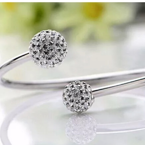 Sterling Silver CZ Shining Ball Bangle Bracelet - Picture 2 of 5